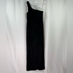Thread One-Shoulder Crepe Trumpet Gown W/Front Slit Black 6R